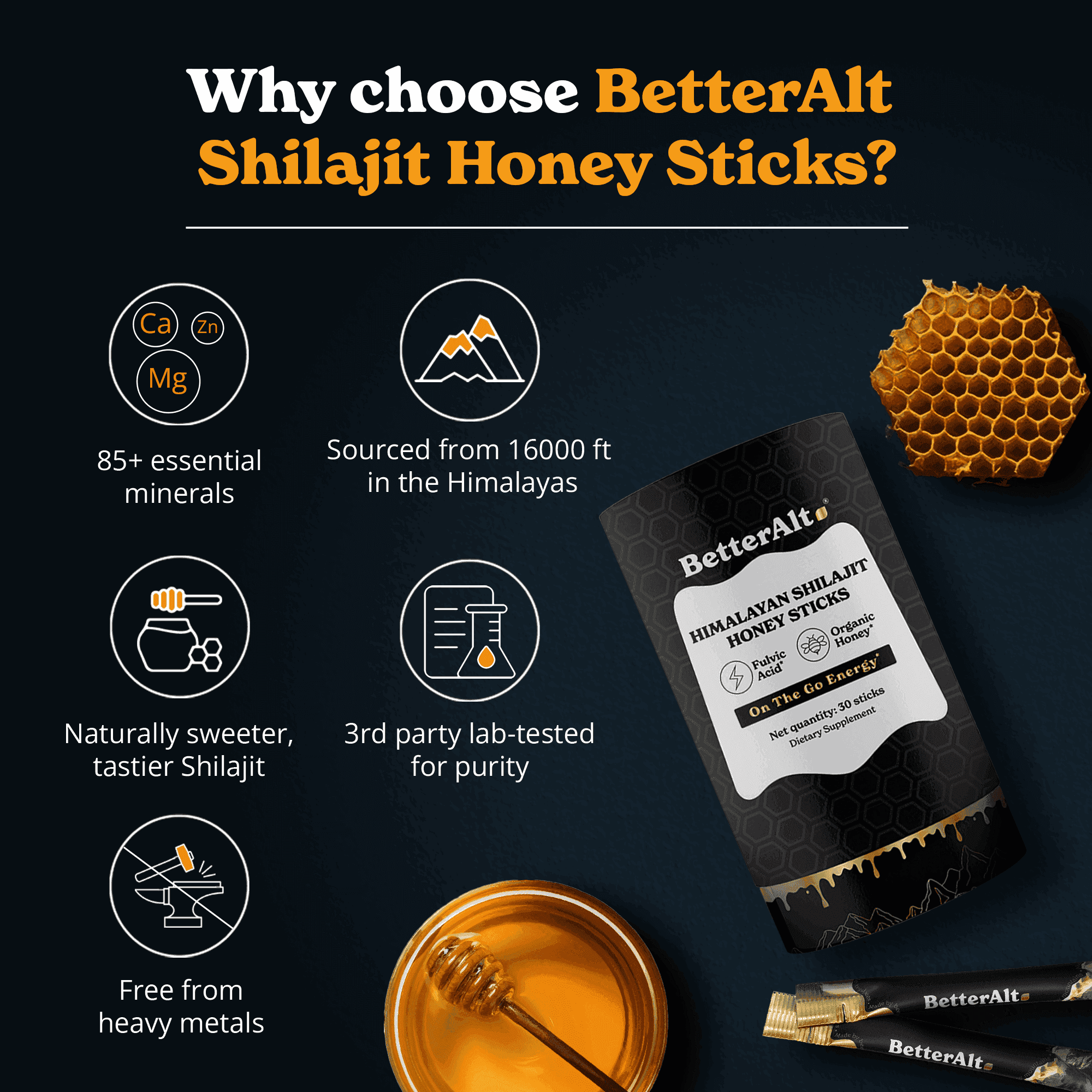 GOLD+ Shilajit Honey Sticks | All Flavor | Pack of 3