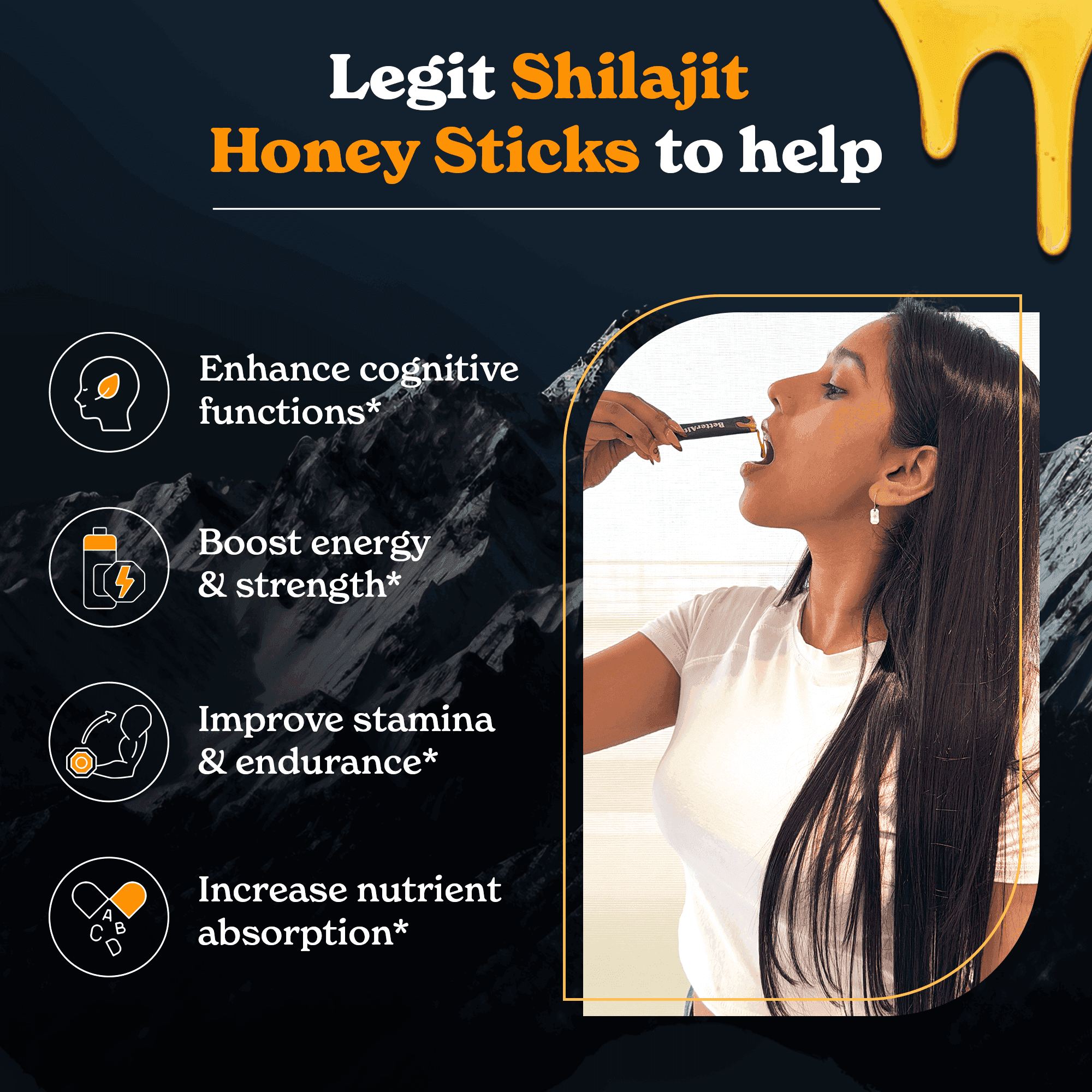 Shilajit Caramel + Cinnamon Honey Sticks