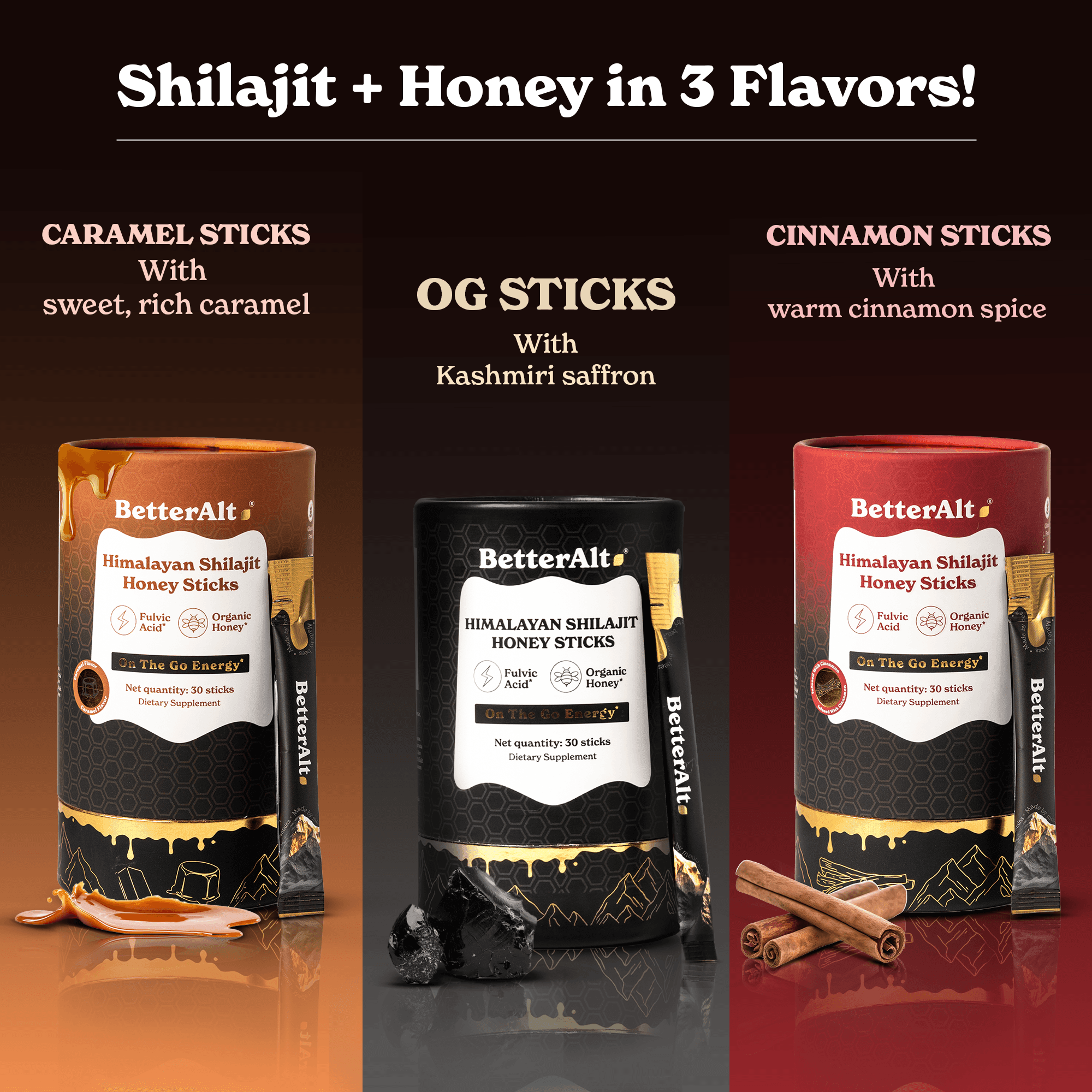GOLD+ Shilajit Honey Sticks | All Flavor | Pack of 3