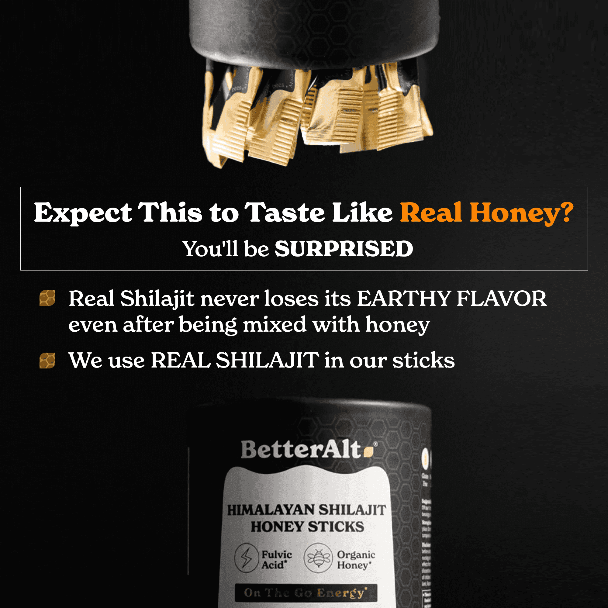 Shilajit Caramel + Cinnamon Honey Sticks