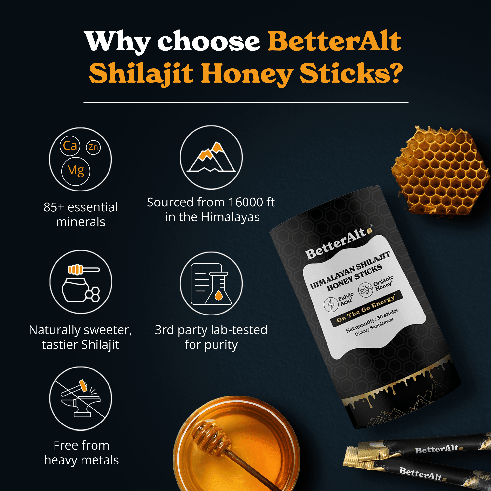 Shilajit Caramel + Cinnamon Honey Sticks
