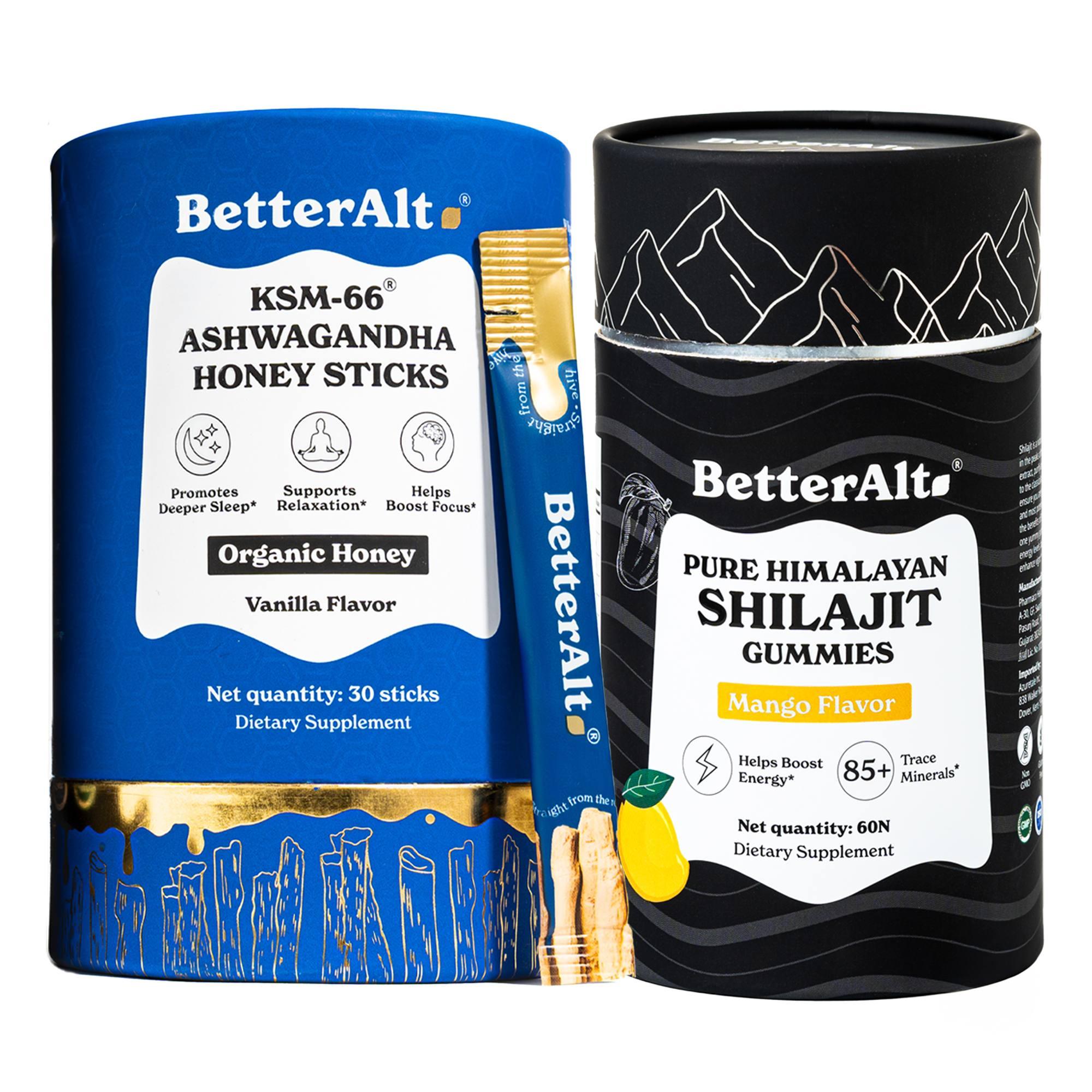 KSM-66 Ashwagandha Honey Sticks + Himalayan Shilajit Mango Gummies